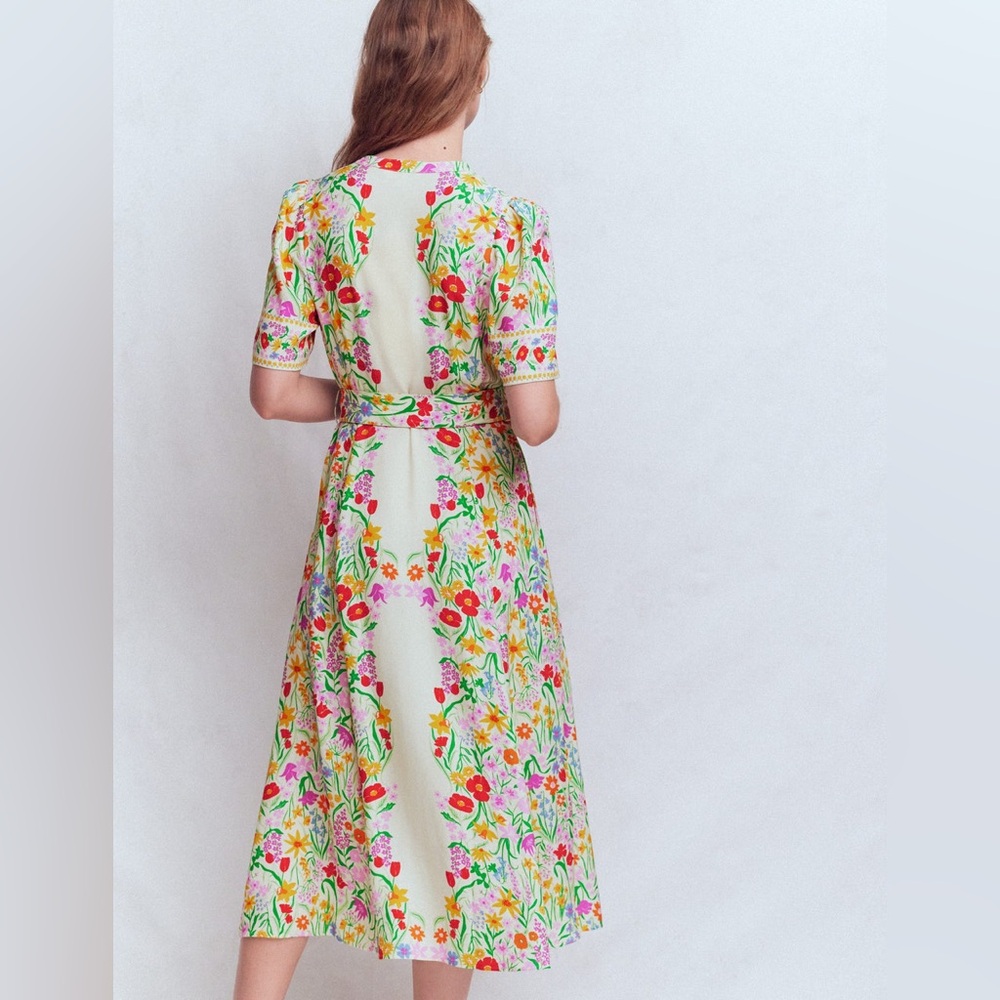 Boden Floral Midi Dress in Cream with Multicolor Print - Picture 6 of 14